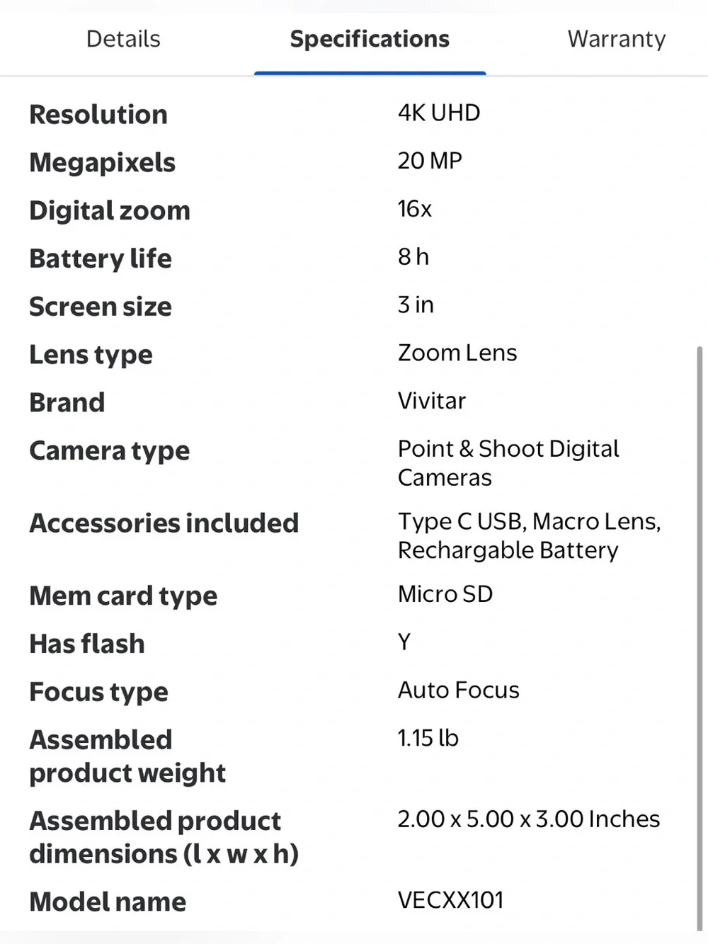 4K Digital Camera, 8x Digital Zoom, 3